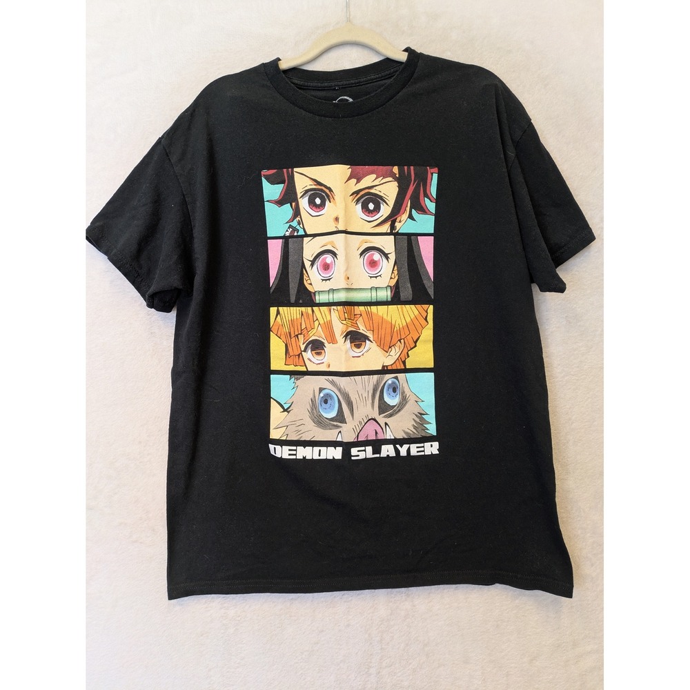 Demon Slayer Men's Large Kimetsu no Yaiba Black Graphic T-Shirt Tanjiro Nezuko